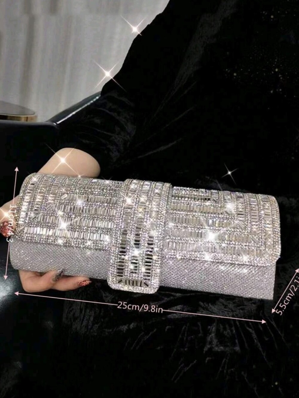 Silver Crystal Evening Clutch Bag